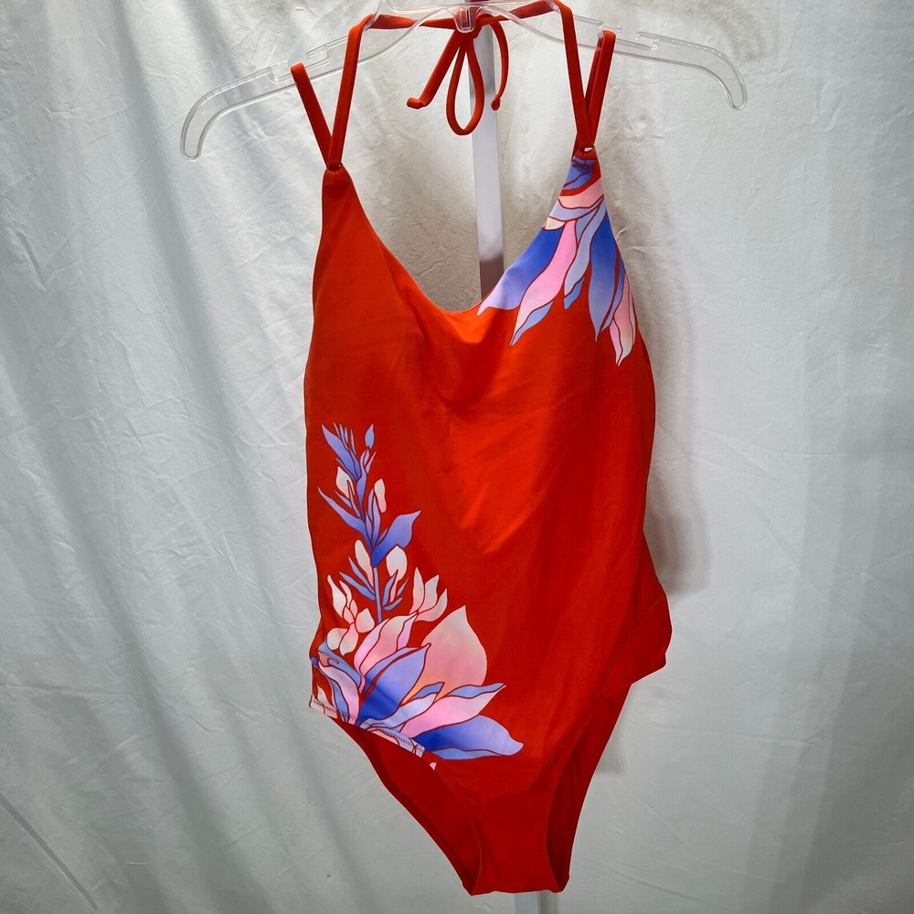 Athleta Womens Size Small Vintage Floral Swimwear One Piece Orange w/ flowers